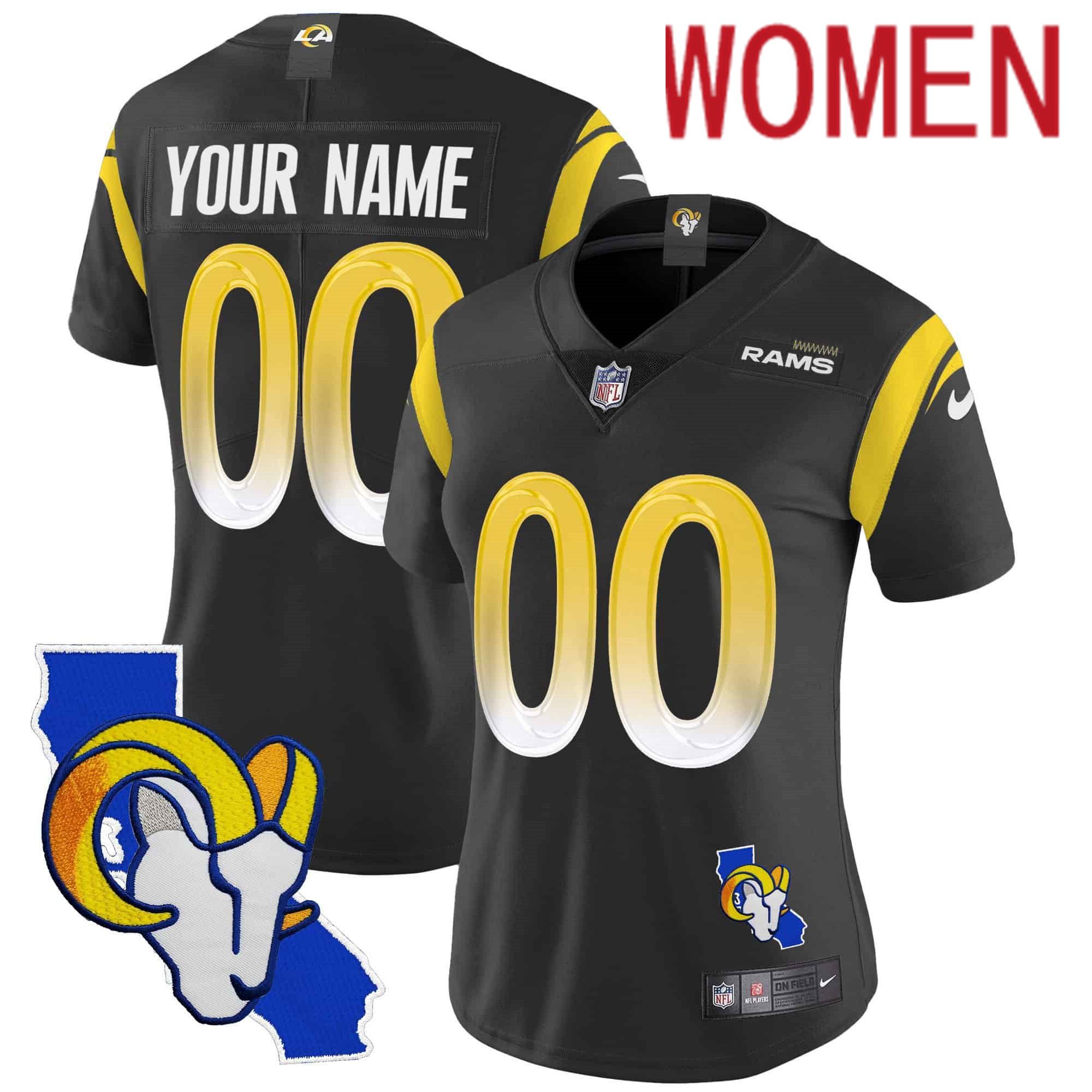 Women Los Angeles Rams Black 2024 Nike Patch Vapor Limited Custom NFL Jersey style 1->customized nfl jersey->Custom Jersey